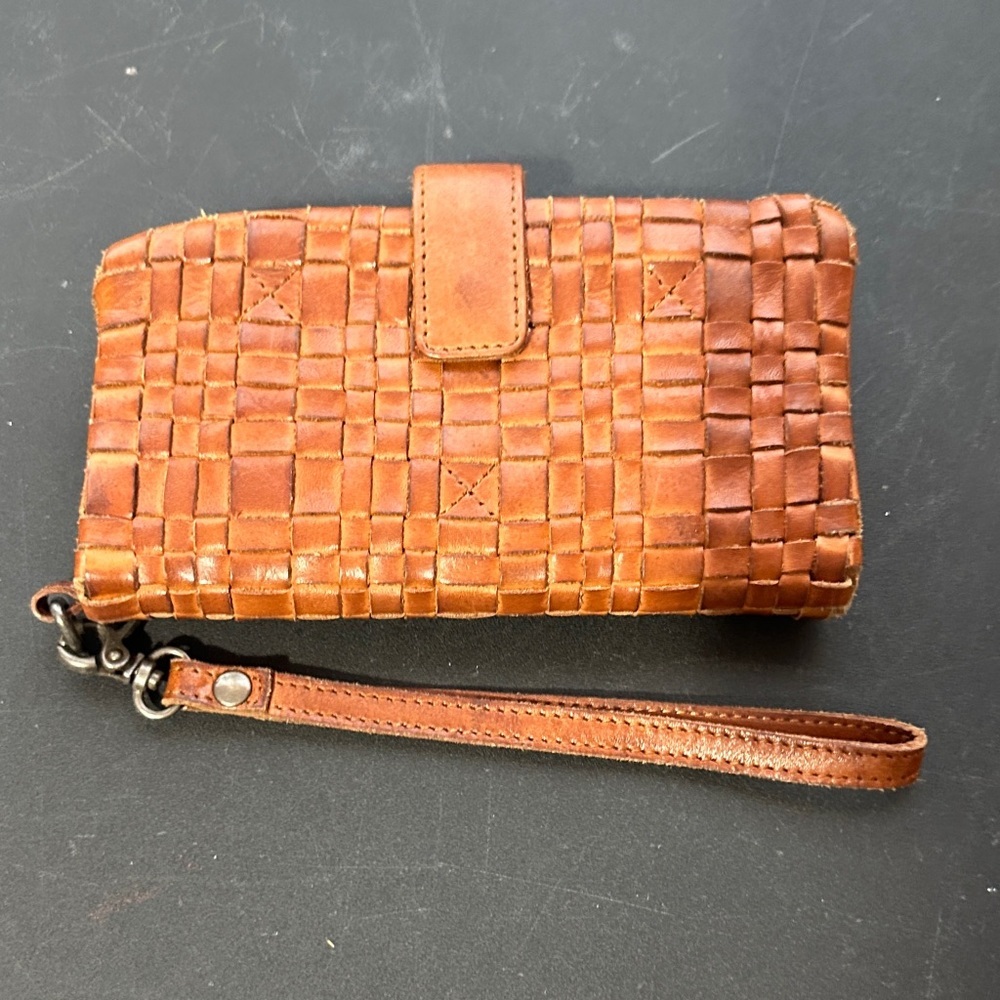 Brown braided leather wallet/wristlet